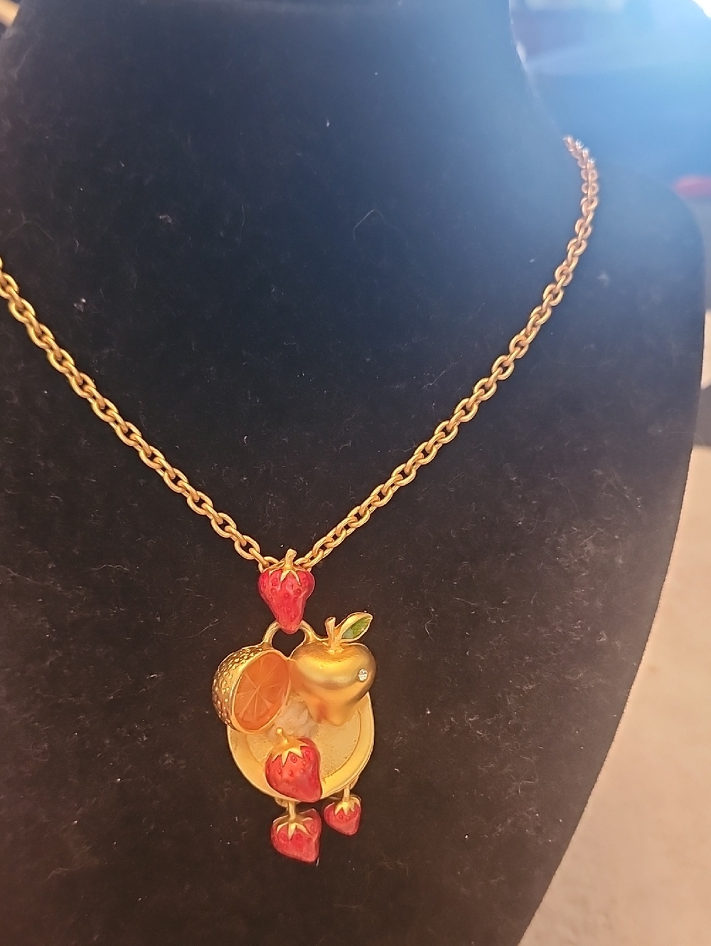 Bob Mackie Gold-Tone Fruit Cluster Pendant Necklace with Red Accents